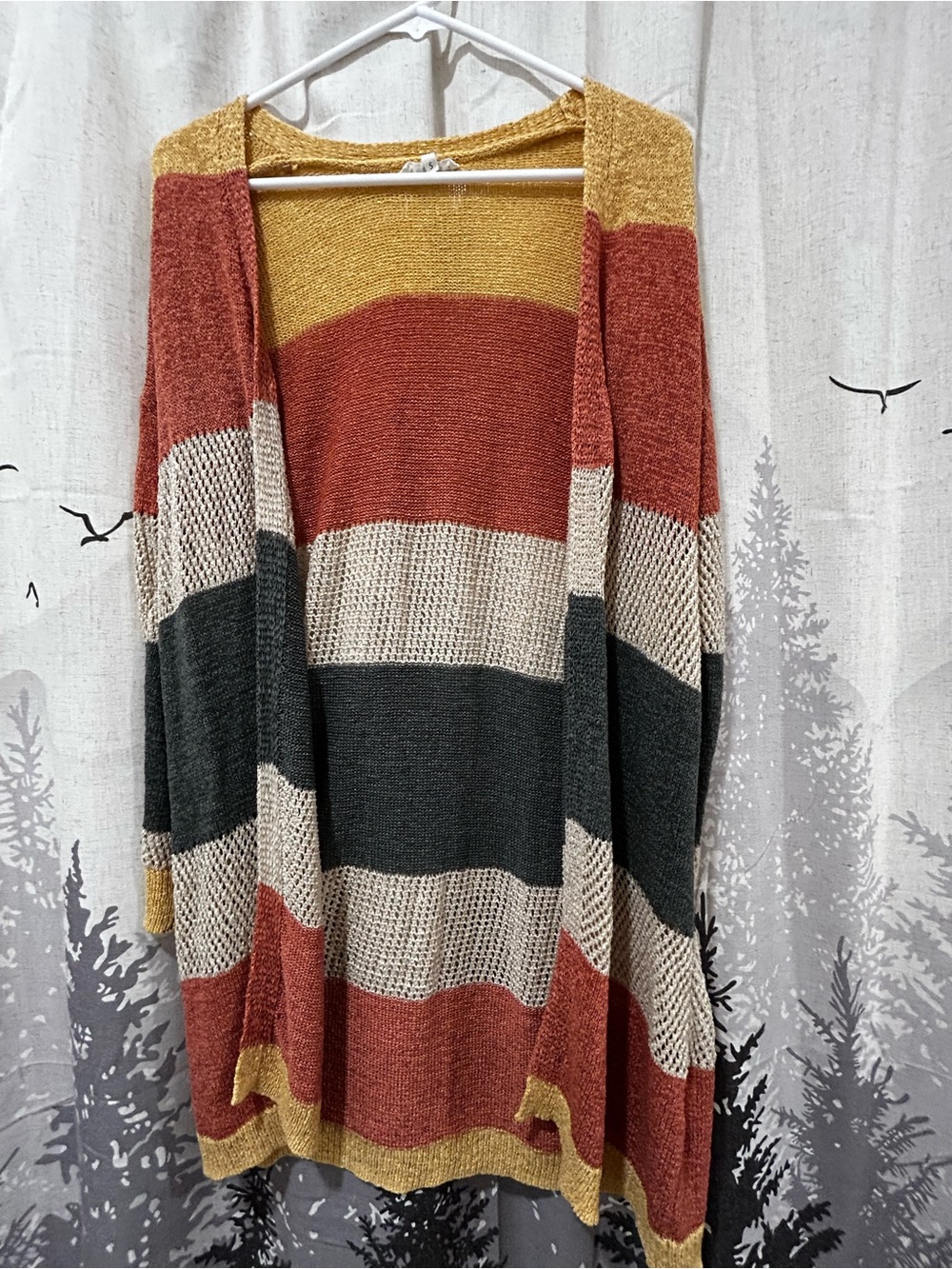 Maurices Open-Front Striped Cardigan Sweater - Mustard, Rust, Cream, Charcoal